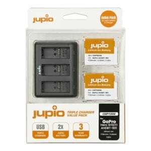 Jupio CGP1006 (GoPro Jupio Value Pack: 2x Enduro Battery GoPro HERO 9 | HERO 10 | HERO 11 | HERO 12 - SPBL1B/AHDBT-901 1730mAh + Compact USB Triple Charger)