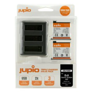 Jupio CDJ1000 (DJI  Jupio Value Pack: 2x Battery DJI Osmo Action AB1 1220mAh + Compact USB Triple Charger)