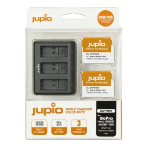 Jupio CGP1006 (GoPro  Jupio Value Pack: 2x Enduro Battery GoPro HERO 9 | HERO 10 | HERO 11 | HERO 12 - SPBL1B/AHDBT-901 1730mAh + Compact USB Triple Charger)